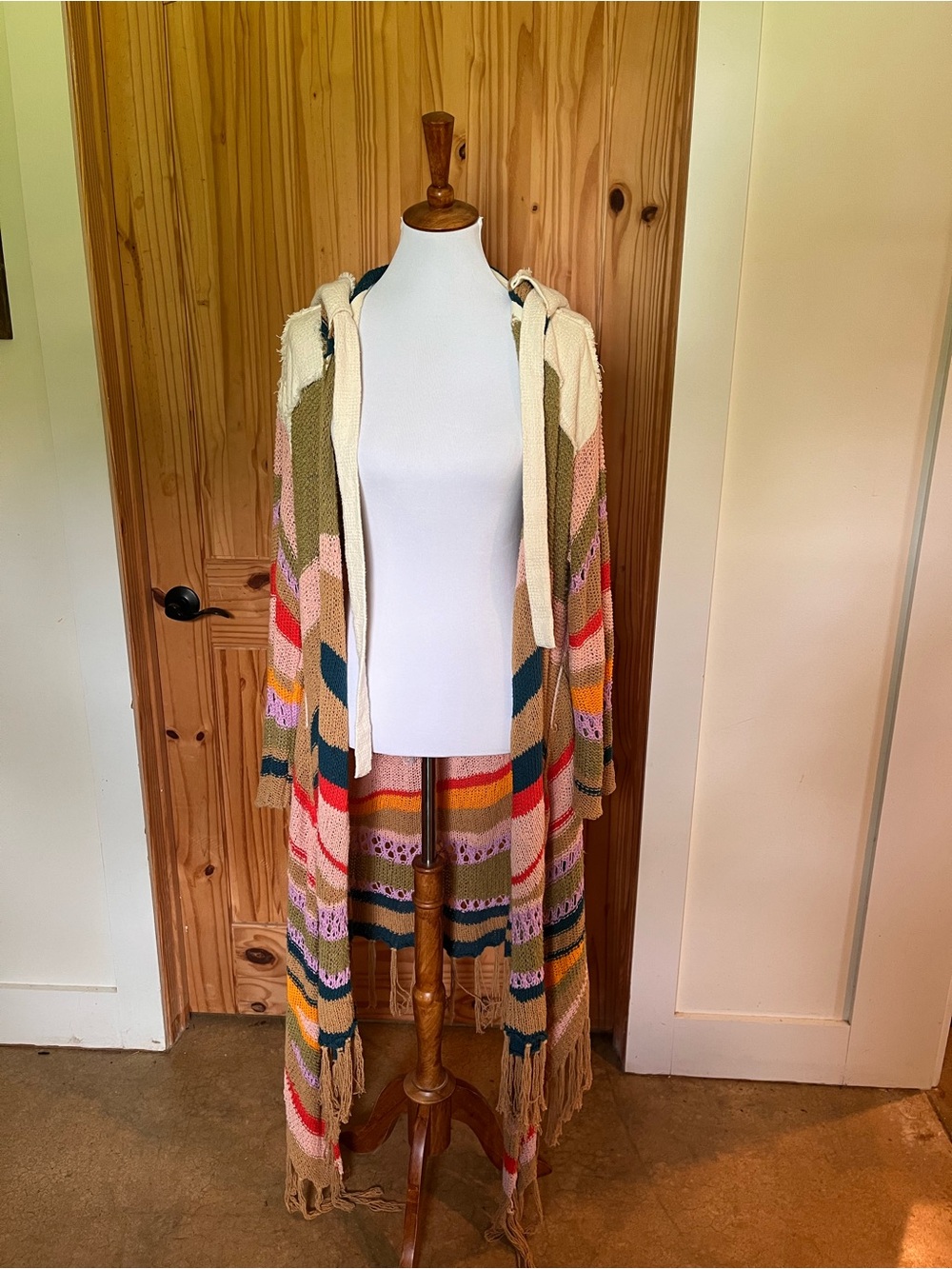 Free People Multicolor Striped Fringe Knit Open Cardigan sweater duster - Picture 6 of 8